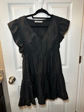 Abercrombie & Fitch Black V-Neck Tiered Ruffle Mini Dress